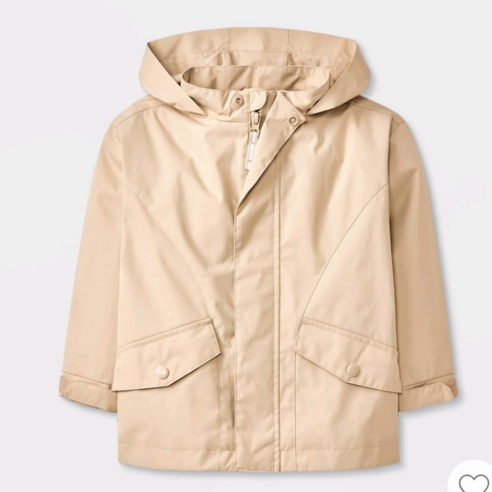 NWT Cat & Jack Toddler Beige Nylon And Twill Hooded Raincoat Parka Jacket